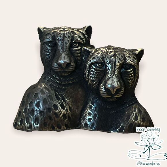 Leopard Couple Pewter Signed Jonette Jewelry J.J. Brooch - Picture 5 of 9